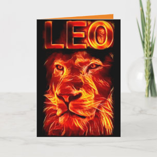 Leo Fire Sign Lejon Birthday Kort
