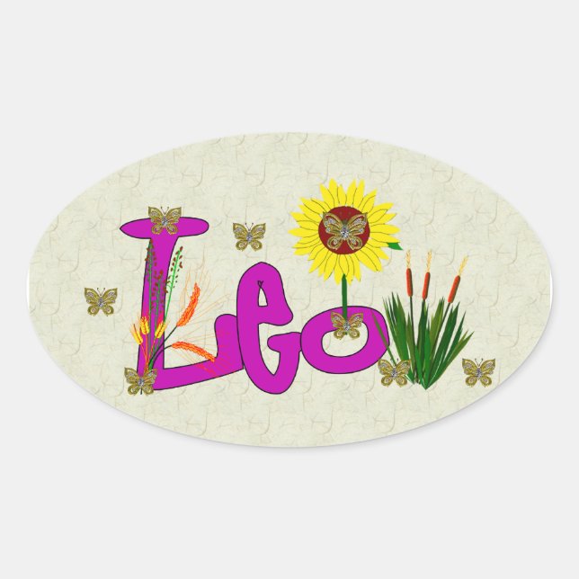 Leo Flowers Ovalt Klistermärke (Framsida)