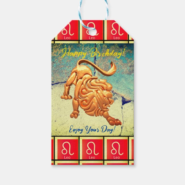 Leo - Glad födelsedag presentpåse presentkort Presentetikett (Framsidan)