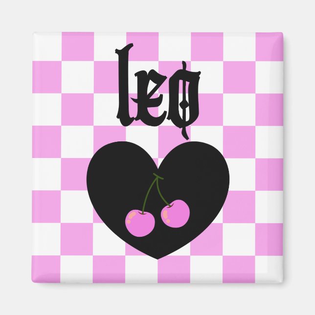 Leo Gothic Aesthetic Checkered Cherries Design Magnet (Framsidan)