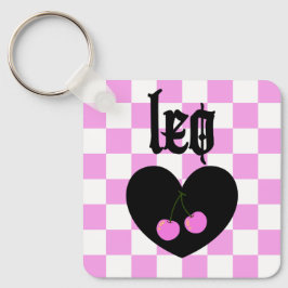 Leo Gothic Aesthetic Checkered Cherry Design Nyckelring