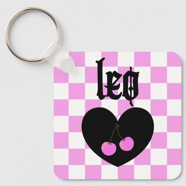 Leo Gothic Aesthetic Checkered Cherry Design Nyckelring (Framsida)