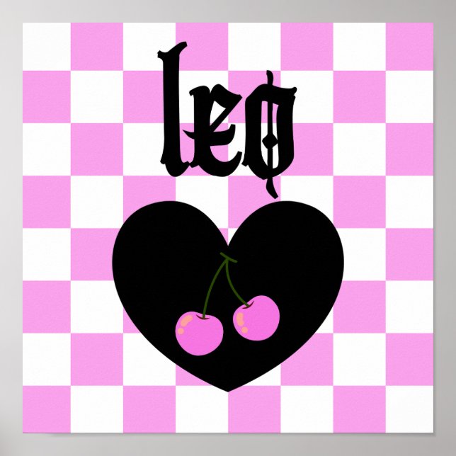 Leo Gothic Aestthetic Checkered Cherry Art Poster (Framsidan)