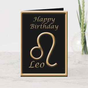 Leo Guld Symbol Black Birthday Greeting Card Kort