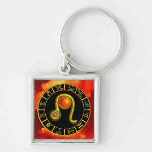 LEO GULD ZODIAC BIRTHDAY JEWEL Astrology Diagram Fyrkantig Silverfärgad Nyckelring