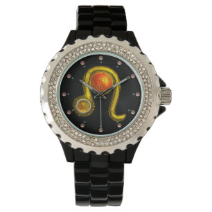 LEO GULD ZODIAC BIRTHDAY JEWEL,Gult,Svart Armbandsur