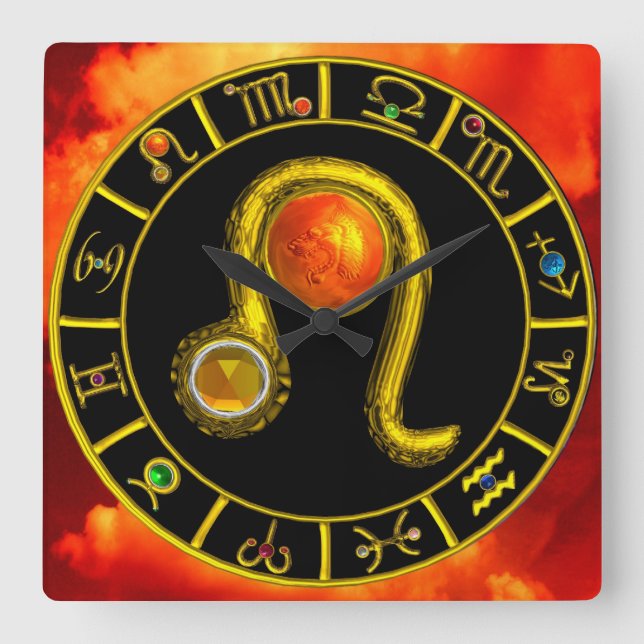 LEO GULD ZODIAC BIRTHDAY JEWEL,Gult,Svart Fyrkantig Klocka (Framsida)