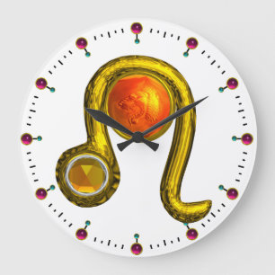 LEO GULD ZODIAC BIRTHDAY JEWEL MED TOPAZ GEMSTONE STOR KLOCKA