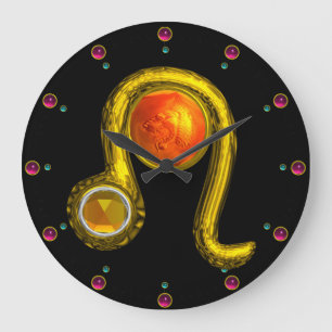 LEO GULD ZODIAC BIRTHDAY JEWEL MED TOPAZ GEMSTONE STOR KLOCKA