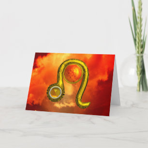 LEO Gult Topaz & Guld Zodiac Birthday Kort