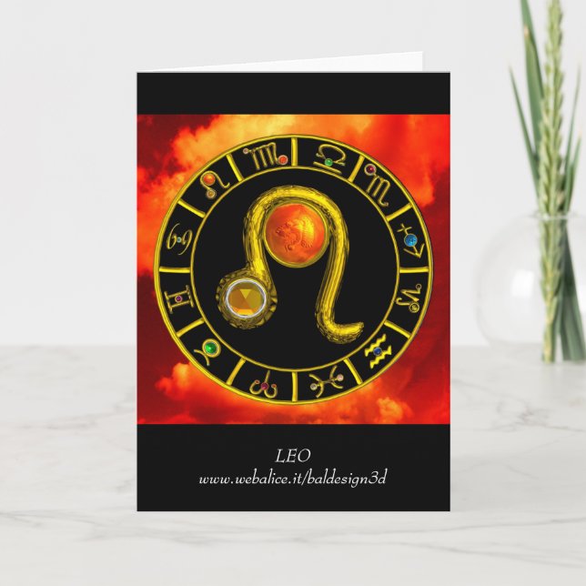 LEO Gult Topaz & Guld Zodiac Birthday Kort (Framsida)