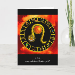 LEO Gult Topaz & Guld Zodiac Birthday Kort