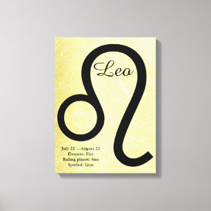 Leo Horoscope Sign Guld och Black Wall Art Canvastryck