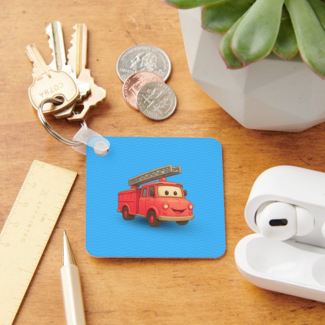 Leo & Juju Fire Lastbil Keychain - Cute Dubbla Sid Nyckelring (Skrivbord)