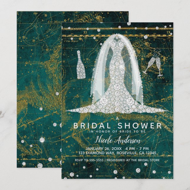 Leo Juli Augusti Glam Diamant Bröllopsfest Inbjudningar (Fram/baksida)