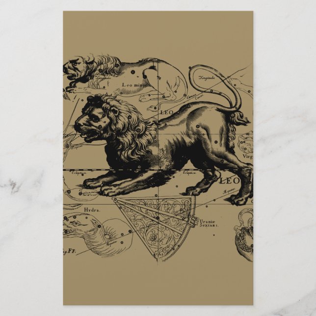 Leo konstellation Hevelius 1690 Juli 23 Augusti 22 Brevpapper (Framsida)