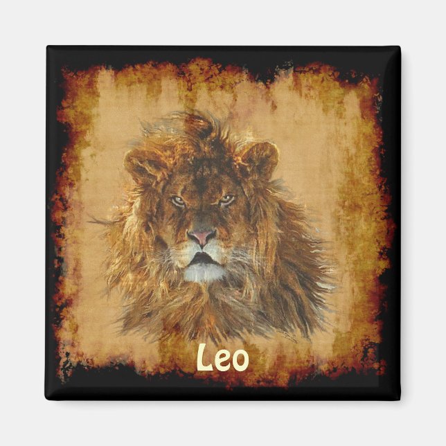 "LEO" Lejon Astrology Wildlife Art Magnet (Framsidan)