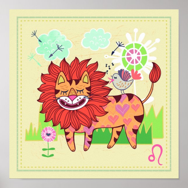 Leo Lejon Cat Zodiac Nursery Print Poster (Framsidan)