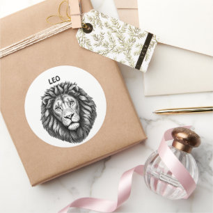 Leo Lejon Head Zodiac Art Bläck illustration Runt Klistermärke