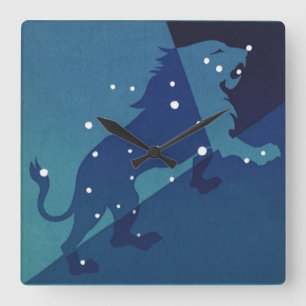 Leo Lejon Stjärnbild Vintage Zodiak Astrologi Fyrkantig Klocka