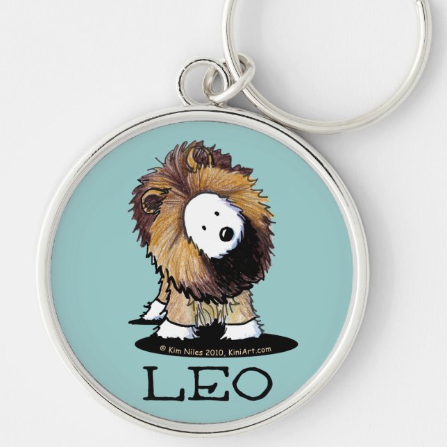 LEO Lejon Westie Keychain Rund Silverfärgad Nyckelring (Framsidan)