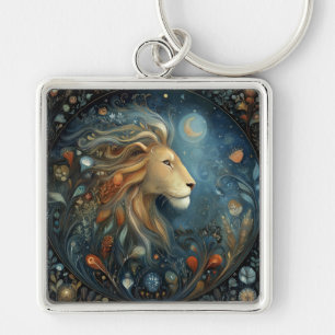 Leo Lejon Zodiac Astrologi Celestial Födelsedag Fyrkantig Silverfärgad Nyckelring