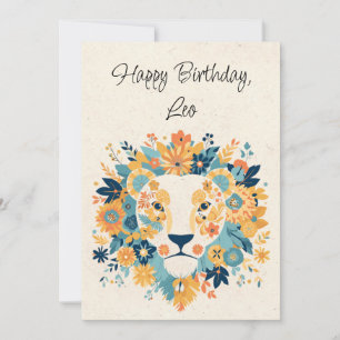 Leo Lejon Zodiac Blommigt Birthday Flata Card