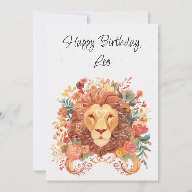 Leo Lejon Zodiac Boho Blommigt Birthday Flata Card (Framsida)