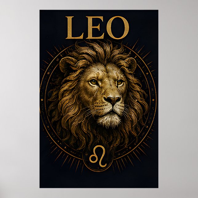 Leo Lejon Zodiac Celestial Astrologi Symbol Poster (Framsidan)