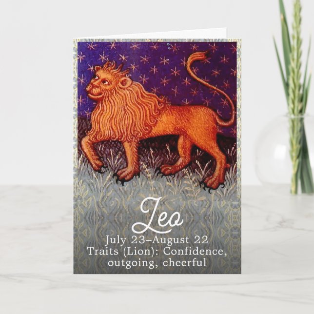 Leo Lejon Zodiac Sign Horoscope Födelsedagsfest Kort (Framsida)