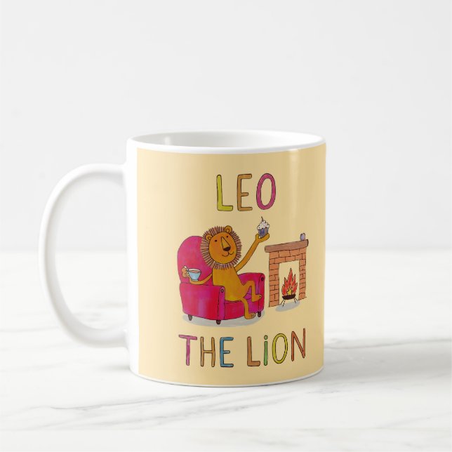 Leo, Lejon zodiac söt lejon Kaffemugg (Vänster)