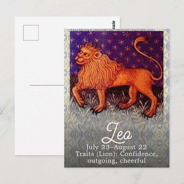 Leo Lejon Zodiac Stjärntecken Horoskop Födelsedags Vykort (Fram/baksida)