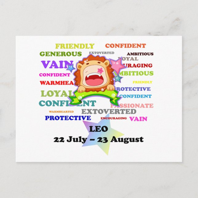 Leo, Lejona, Zodiac-Anpassningsbar Astrology-gåvor Vykort (Framsida)