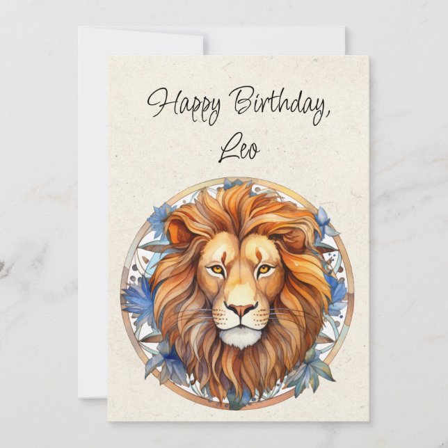 Leo Lejont zodiac Watercolor Birthday Flata Card (Framsida)