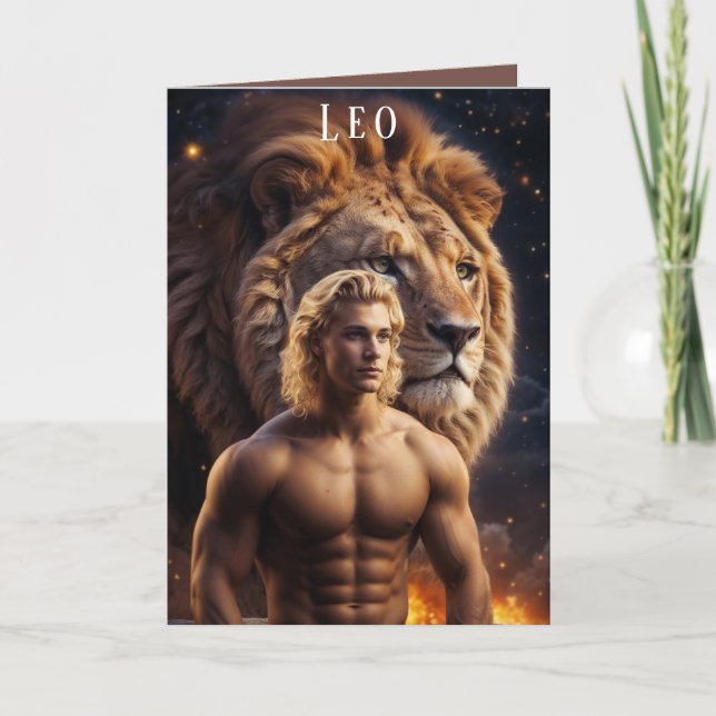 Leo Male Birthday Card Helgkort (Framsida)