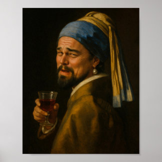 Leo med Pearl Earring - Vermeer Art Meme Parody Poster