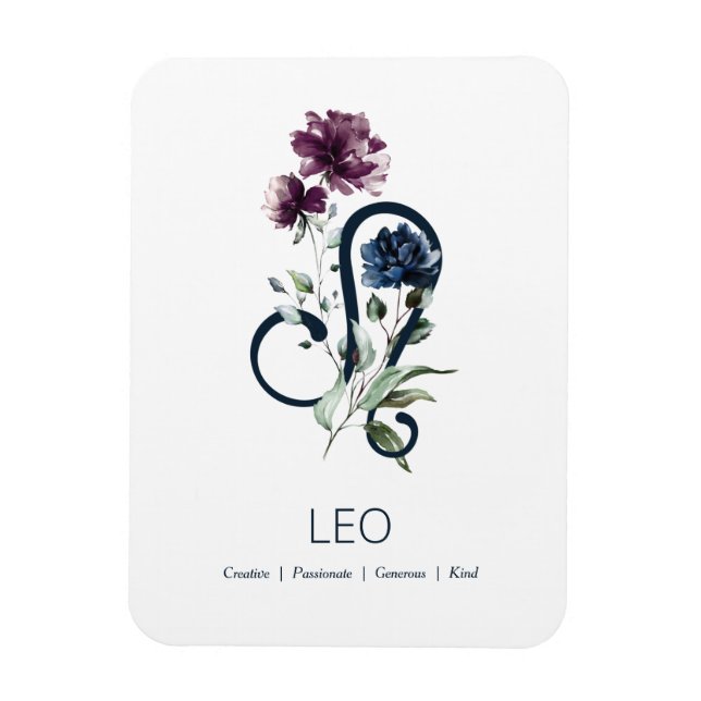 Leo Modern Blommigt Zodiac Symbol Magnet (Vertikal)