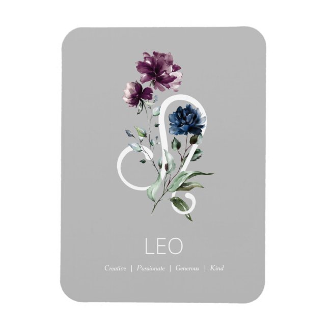 Leo Modern Blommigt Zodiac Symbol Magnet (Vertikal)