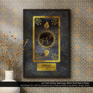 Leo Mörk Zodiac Astrology: Black Guld Namn Poster