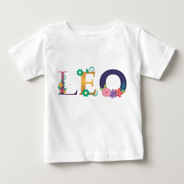 LÉO Namnkonst med broderade blommor T Shirt (Framsida)