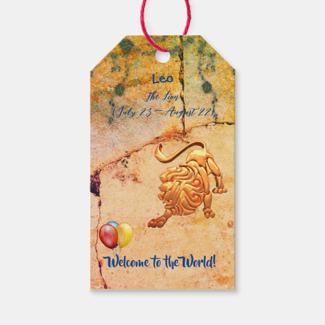 Leo Nyfödd bebis Gift Presentetikett (Framsidan)