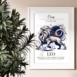 Leo Personlig Elegant Zodiac Watercolor Poster