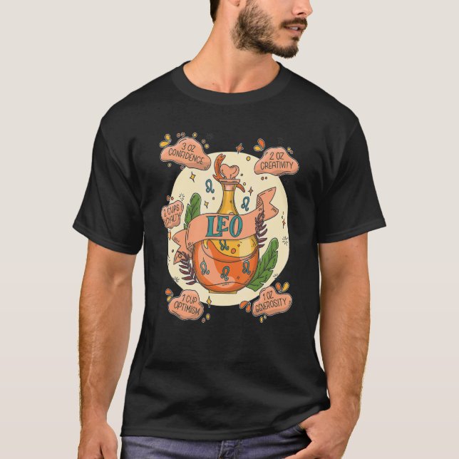 Leo Potion with Ingredients Magic Astrology T Shirt (Framsida)