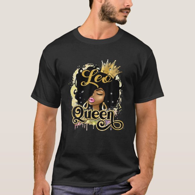 Leo Queen Afro Girl Zodiac Signs Birthday Gift T Shirt (Framsida)