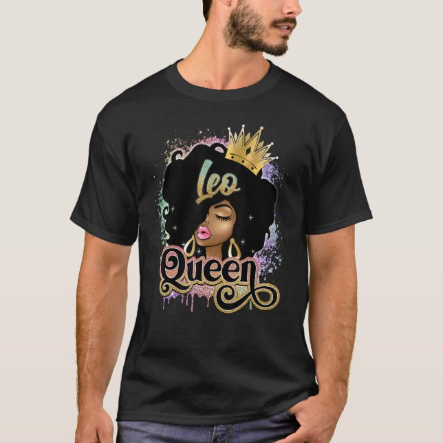 Leo Queen Birthday Melanin Leo Black Girl T Shirt (Framsida)