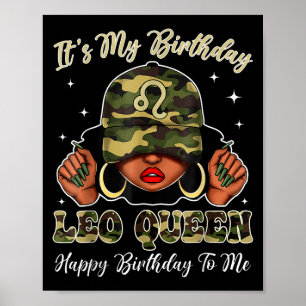 Leo Queen Black Woman med Cap Camo Det är min föde Poster