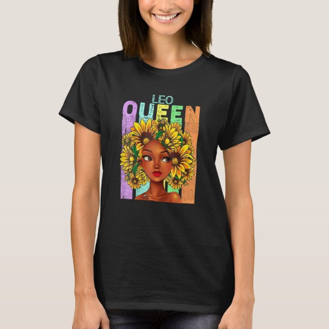 Leo Queen SunblommBlack Girl Natural Hair Woman T Shirt (Framsida)