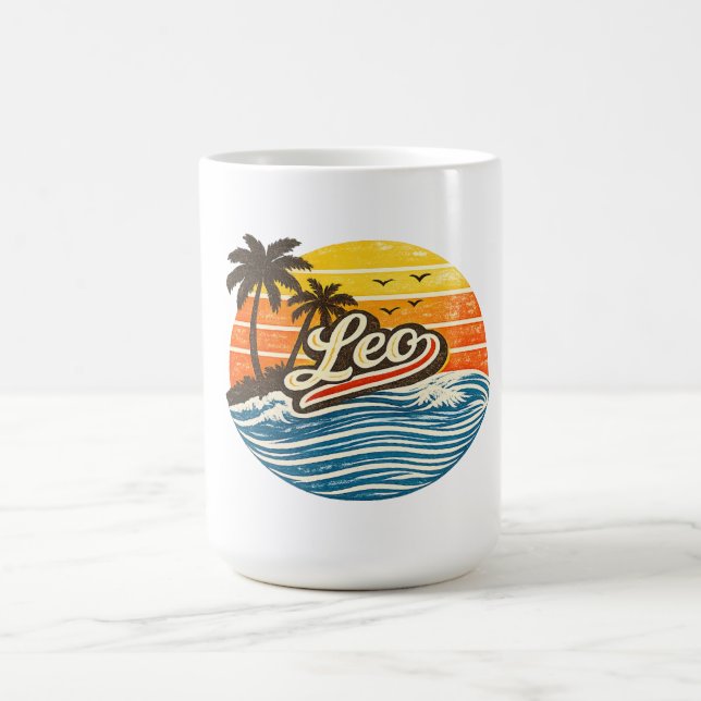 Leo Retro Solnedgång Namn Design Kaffemugg (Center)