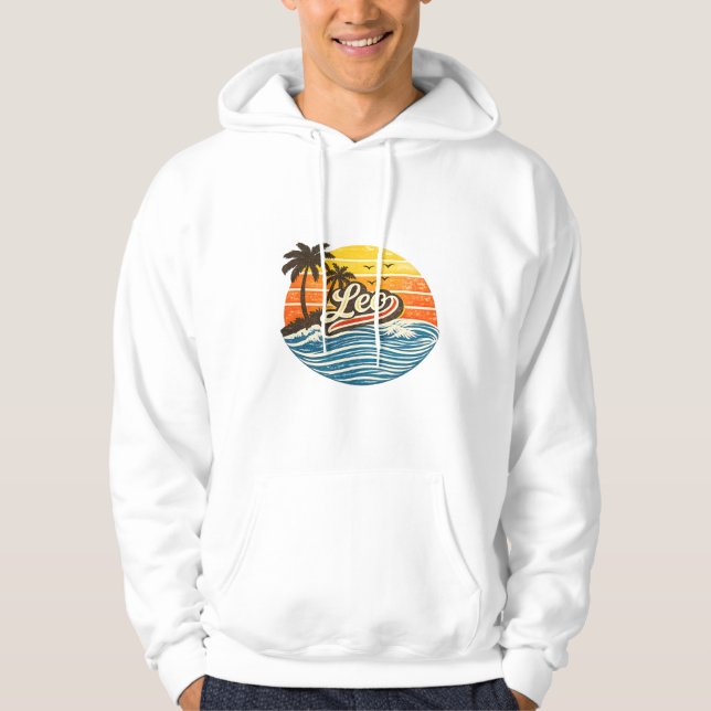 Leo Retro Sunset Name Design Hoodie (Framsida)