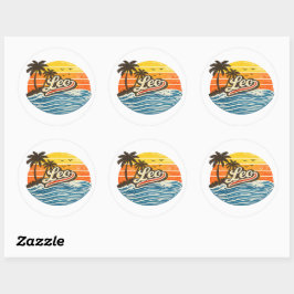 Leo Retro Sunset Name Design Runt Klistermärke